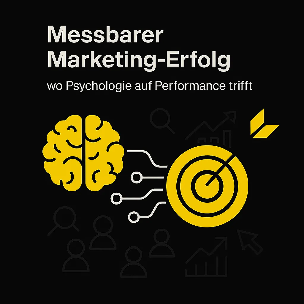Illustration mit Gehirn und Zielscheibe im Apalion-Design – Verbindung von Psychologie, Neuromarketing und messbarer Marketing-Erfolg