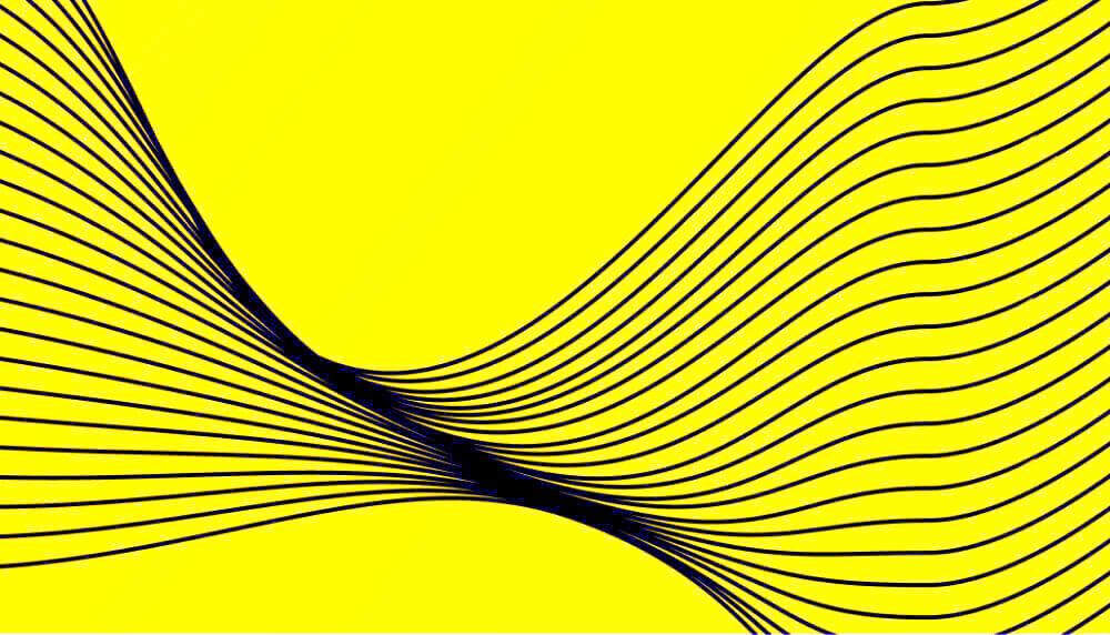Abstrakte grafische Darstellung mit schwarzen Linien auf gelbem Hintergrund – symbolisiert Datenfluss und Analyseprozesse für messbaren Marketing-Erfolg