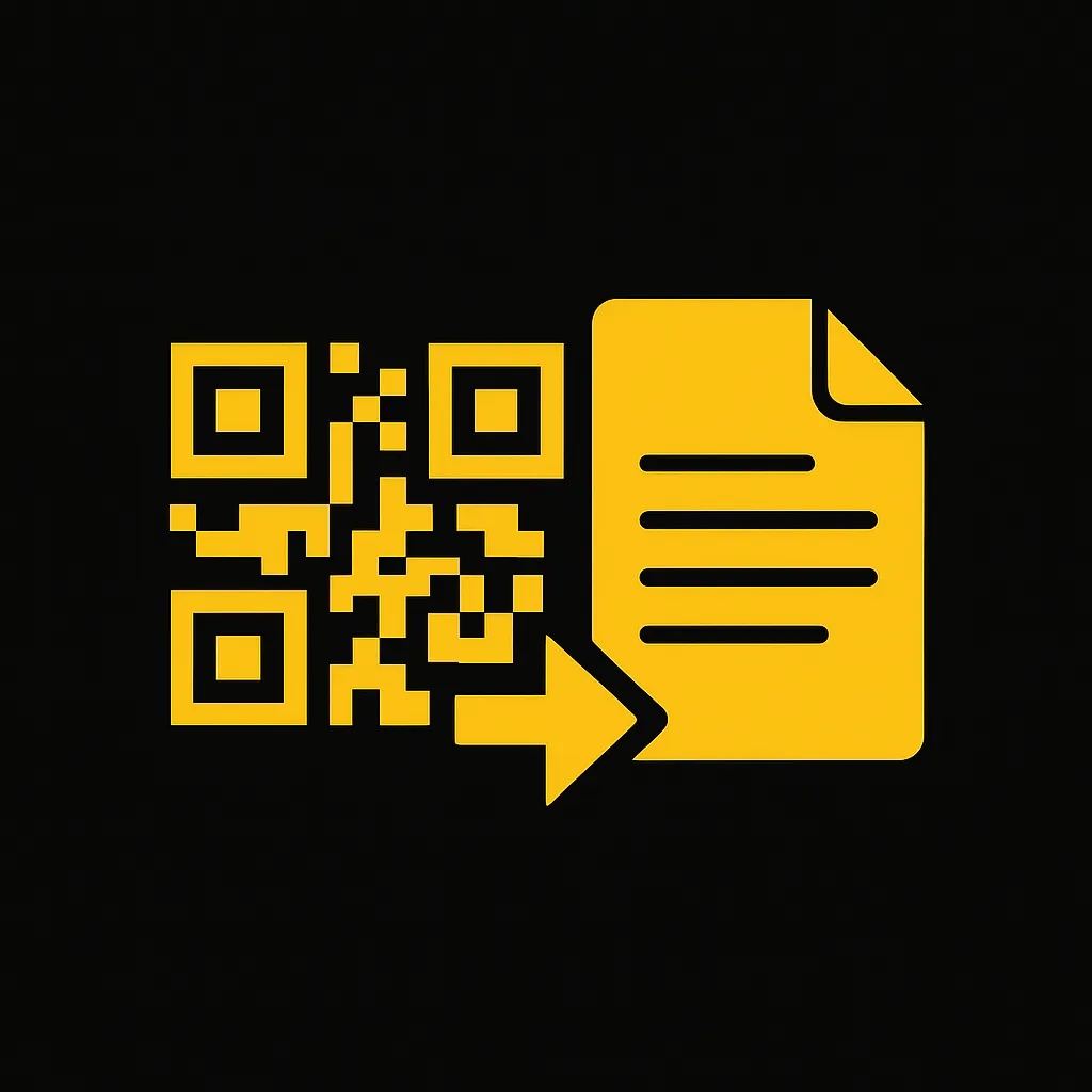 QR Code Symbol mit Dokumenten-Icon auf schwarzem Hintergrund