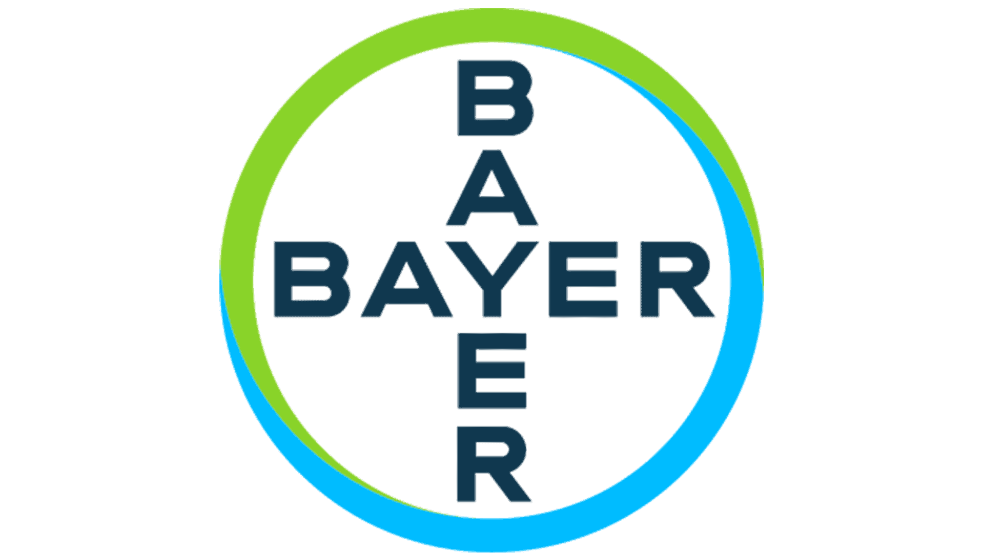 Bayer Logo mit grün-blauem Kreis und Kreuztext für global tätiges Pharma- und Life-Science-Unternehmen